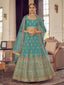 Light Blue Embroidered Organza Semi Stitched Lehenga With Unstitched Blouse Clothsvilla
