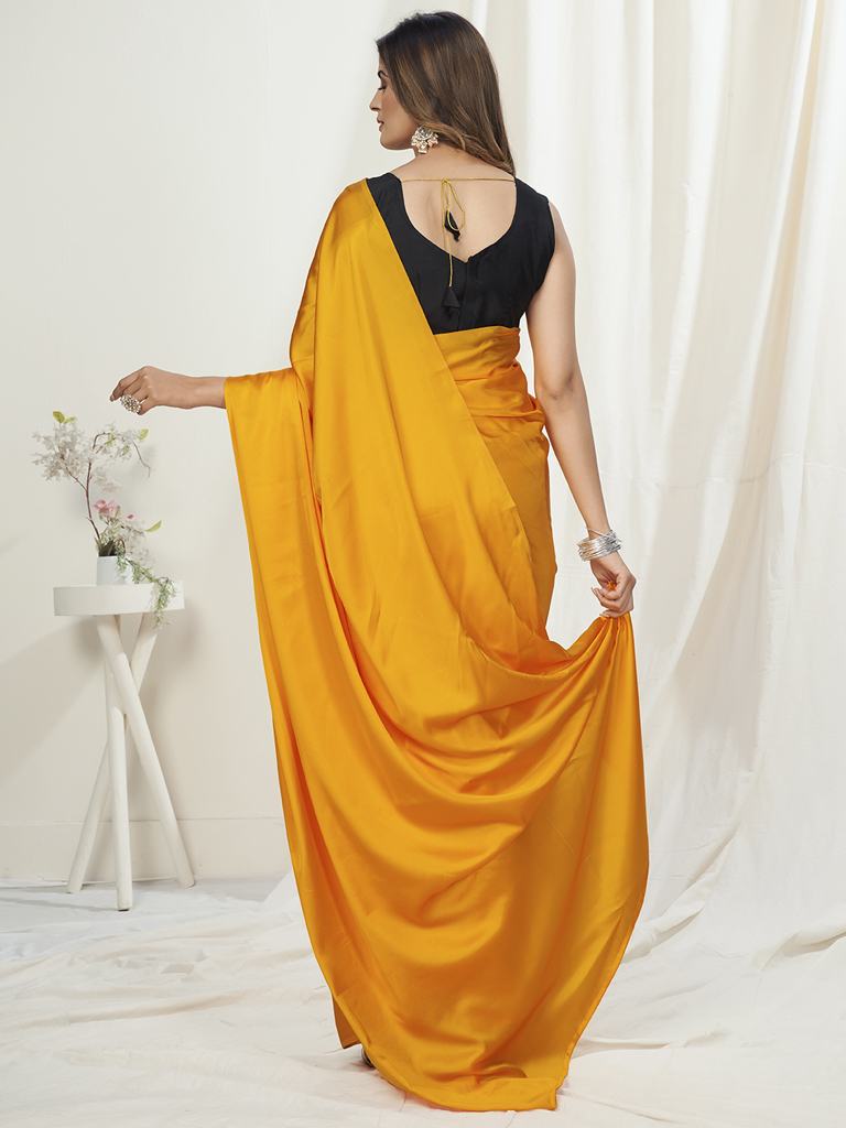 Apricot Orange Ready to Wear One Minute Saree In Satin Silk ClothsVilla
