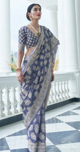 Load image into Gallery viewer, Woebegone Flattering Blue Lucknowi Silk Saree With Entrancing Blouse Piece Bvipul