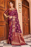 Cynosure Purple Soft Banarasi Silk Saree With Brood Blouse Piece Bvipul