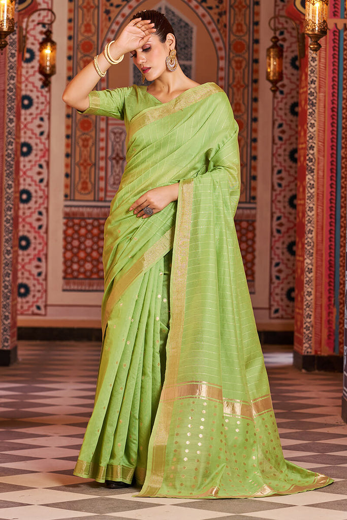 Nemesis Green Linen Cotton Silk Saree With Propinquity Blouse Piece Bvipul