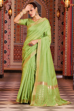 Load image into Gallery viewer, Nemesis Green Linen Cotton Silk Saree With Propinquity Blouse Piece Bvipul