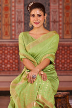 Load image into Gallery viewer, Nemesis Green Linen Cotton Silk Saree With Propinquity Blouse Piece Bvipul