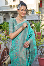 Load image into Gallery viewer, Exceptional Turquoise Pashmina saree With Seraglio Blouse Piece Bvipul