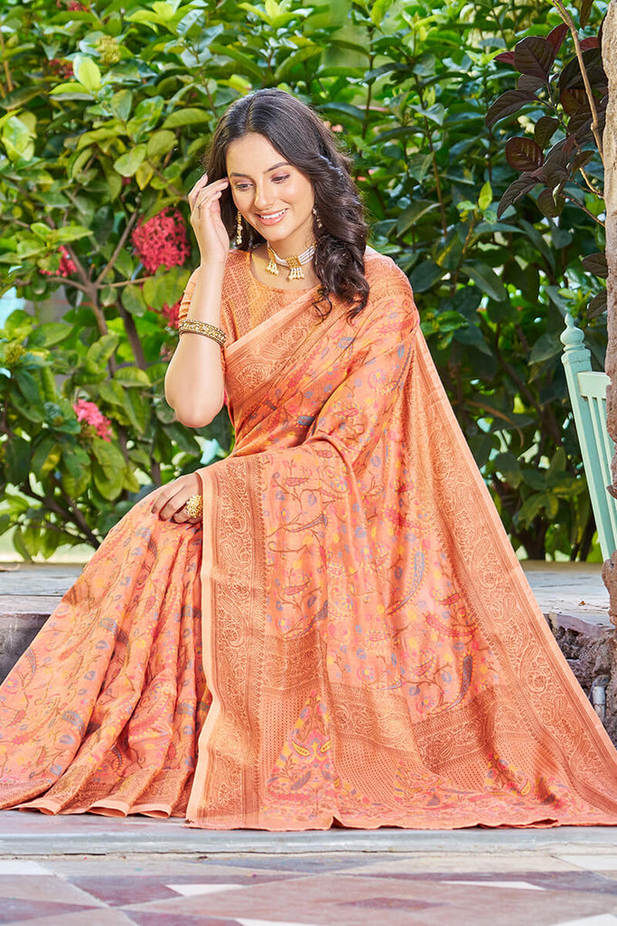 Classic Orange Pashmina saree With Engaging Blouse Piece Bvipul