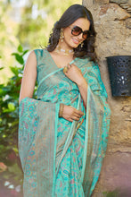 Load image into Gallery viewer, Beauteous Turquoise Pashmina saree With Woebegone Blouse Piece Bvipul