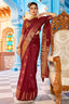 Breathtaking Maroon Banarasi Silk Saree With Adorable Blouse Piece Bvipul