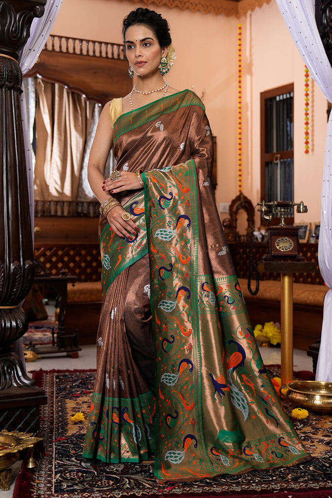 Demanding Brown Paithani Silk Saree With Impressive Blouse Piece Bvipul