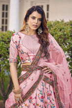 Load image into Gallery viewer, Baby Pink Thread With Sequins Embroidered Silk Semi Stitched Wedding Lehenga ClothsVilla