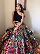 Load image into Gallery viewer, Black Color Weaving Zari Work Banarasi Silk Co-ord Set Lehenga With Georgette Choli Clothsvilla