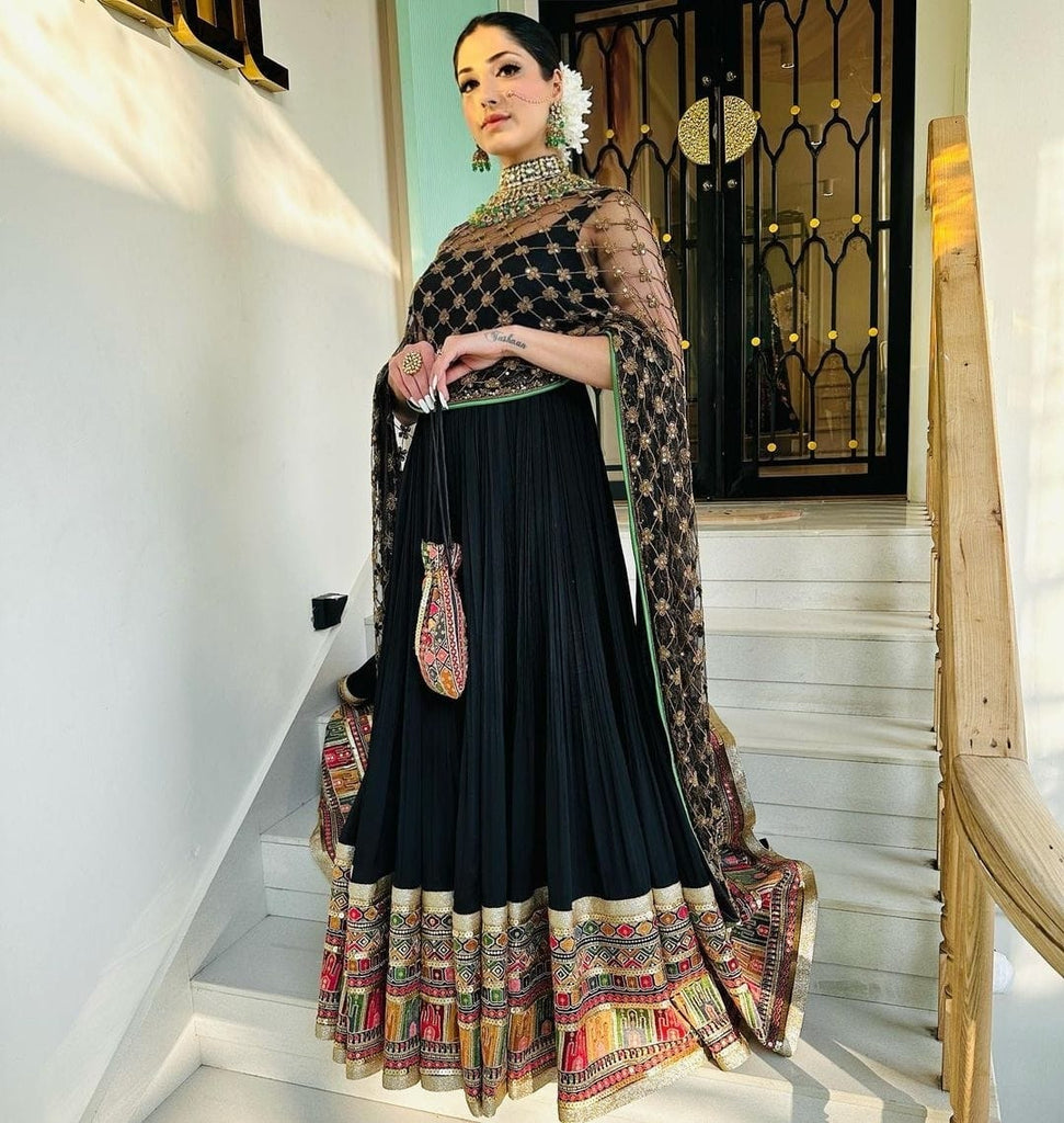 Black Anarkali Gown In Georgette With Embroidery Work Clothsvilla