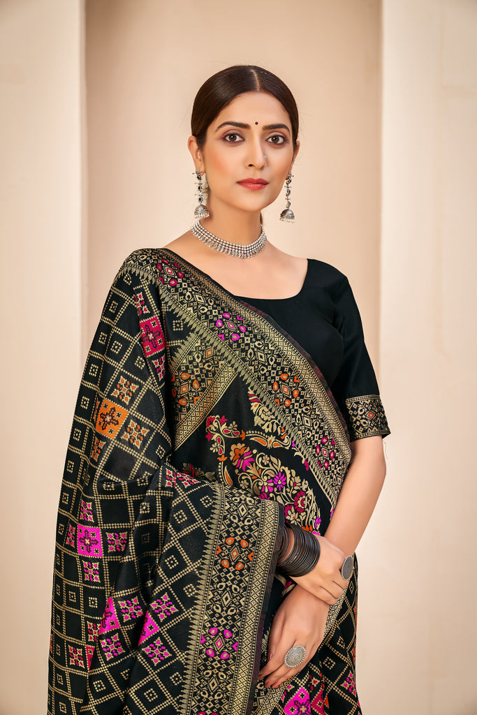 Black Festive Wear Banarasi With Patola Woven Banarasi Silk Saree ClothsVilla