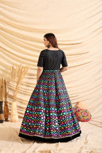 Load image into Gallery viewer, Black Pigment Foliage Taffeta Silk Party Wear Gown Semi Stitched ClothsVilla