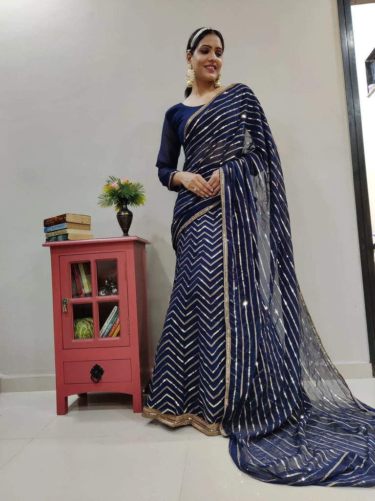 Blue Lehenga Saree In Georgette With Sequence Work Clothsvilla