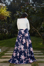 Load image into Gallery viewer, Blue Floral Crepe Indo Western Ready To Wear Skirt With Crop Top ClothsVilla