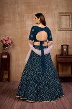 Load image into Gallery viewer, Blue Foil Print Georgette Wedding Wear Lehenga Choli ClothsVilla
