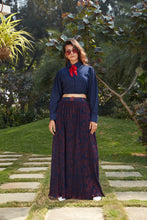 Load image into Gallery viewer, Blue Georgette Fancy Shirt Style Crop Top With Printed Skirt ClothsVilla