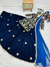 Load image into Gallery viewer, Blue Velvet Lehenga Choli with Embroidery Work Clothsvilla