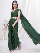 Load image into Gallery viewer, Bottle Green Pre-Stitched Blended Silk Saree ClothsVilla