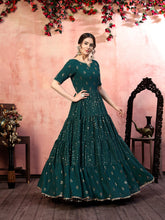 Load image into Gallery viewer, Casual Wear Green Georgette Gown With Fancy Sequins ClothsVilla