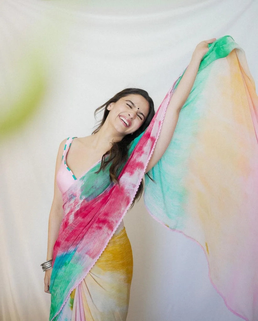 Colorful Saree For Party Inspired By Alia Bhatt Colorful Saree