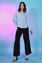 Load image into Gallery viewer, Cute Sky Blue Viscose Rayon Self Design Collar Pattern Top Collection ClothsVilla.com