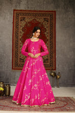 Load image into Gallery viewer, Deep Pink Metallic Foilage Taffeta Evening Long Gown Semi Stitched ClothsVilla