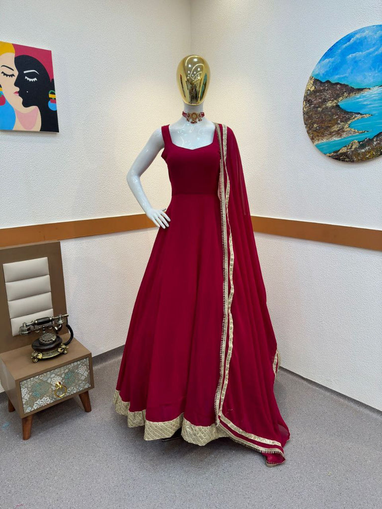Designer Red Color Sequence Embroidery Work Gown Clothsvilla