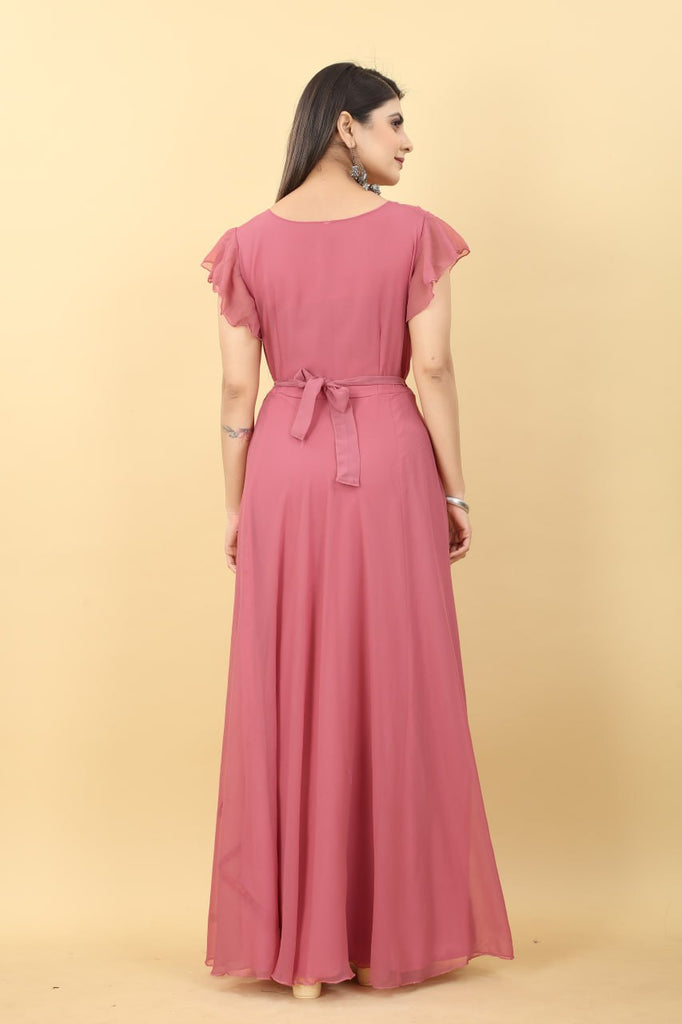 Designer Umbrella Sleeve Peach Color Georgette Gown Clothsvilla