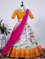 White Color Digital Printed Soft Cotton Half Saree Set Lehenga Clothsvilla
