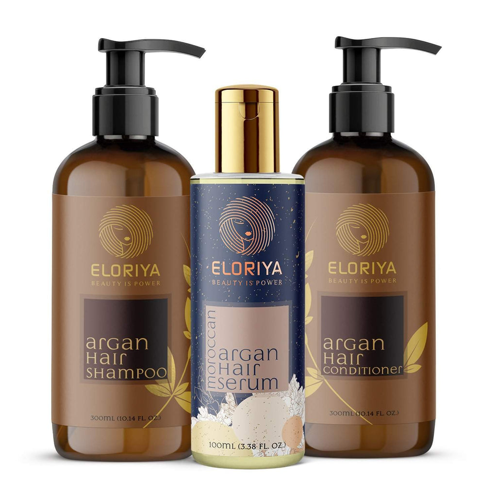 ELORIYA Argan Hair Shampoo, 300Ml + Moroccan Argan Hair Serum, 100Ml + ELORIYA Argan Hair Conditioner, 300 Ml ELORIYA