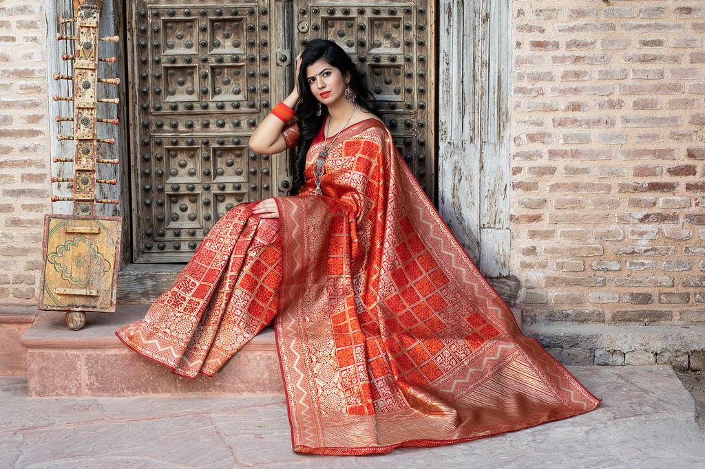 Engaging Red Woven Banarasi Silk Bridal Saree ClothsVilla