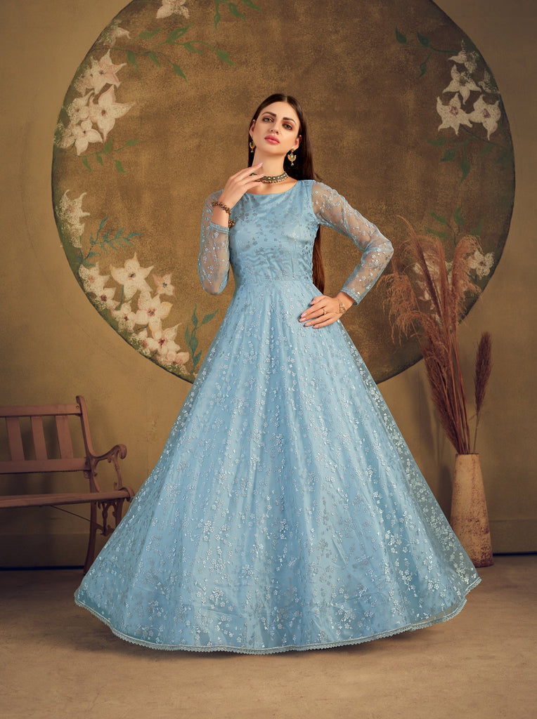 Exclusive Dress Designer Net Gown For Women Floral Bride Gown Indian Wedding Reception Gown Pakistani Suit Floral Anarkali Gown ClothsVilla