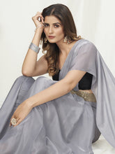 Load image into Gallery viewer, Fancy Grey Ready to Wear One Minute Saree In Satin Silk ClothsVilla