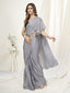 Fancy Grey Ready to Wear One Minute Saree In Satin Silk ClothsVilla