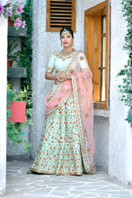 Load image into Gallery viewer, Figurative Mint Green Thread And Sequins Embroidered Silk Bridal Ghagra Choli ClothsVilla