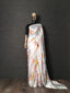 White Color Floral Printed Japan Satin Silk Saree With Pearl Lace Border Clothsvilla