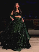 Load image into Gallery viewer, Fully Sequined Green Velvet Lehenga Choli with Net Dupatta Clothsvilla
