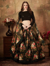 Load image into Gallery viewer, Mesmerizing Black Floral Print Organza Silk Wedding Lehenga Choli With Blouse ClothsVilla