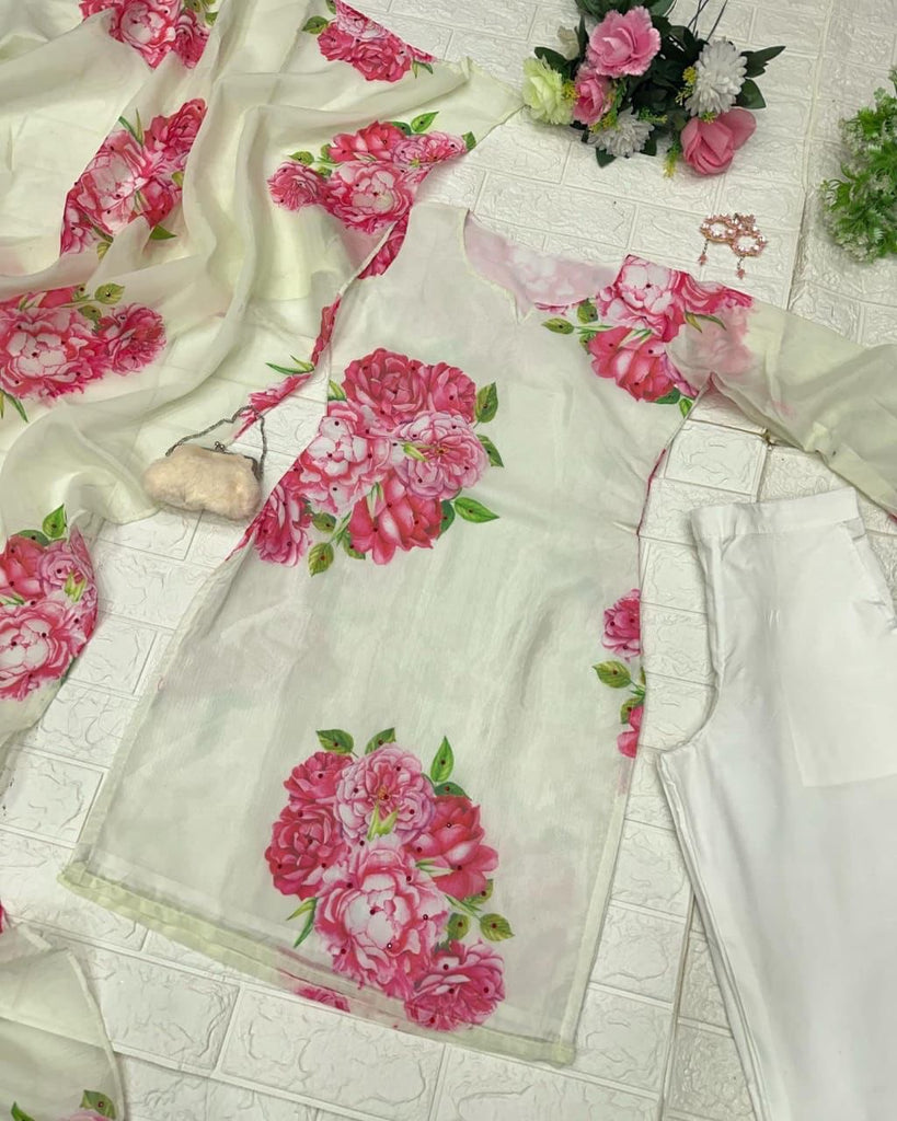 Gorgeous Digital Print White Color Salwar Suit Clothsvilla