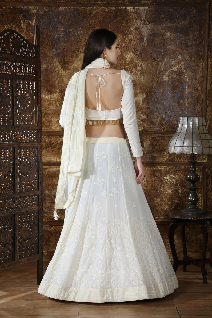 Graceful Off White Georgette Thread and Sequence Embroidered Lehenga Choli ClothsVilla