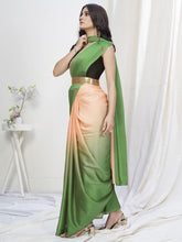 Load image into Gallery viewer, Green-Peach Lycra Based Saree ClothsVilla