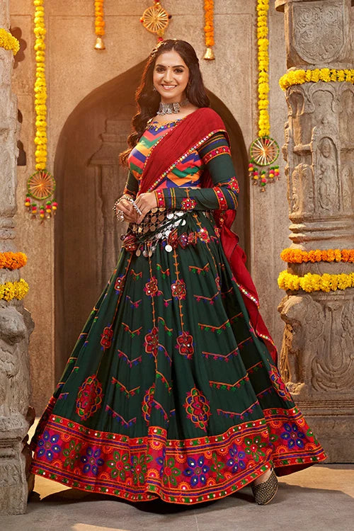 Green Embroidered Perfect Beautiful Navratri Special Chaniya Choli ClothsVilla.com