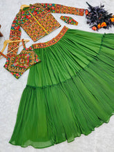 Load image into Gallery viewer, Green Lehenga Choli with Jacket in Faux Georgette With Embroidery Work ClothsVilla.com