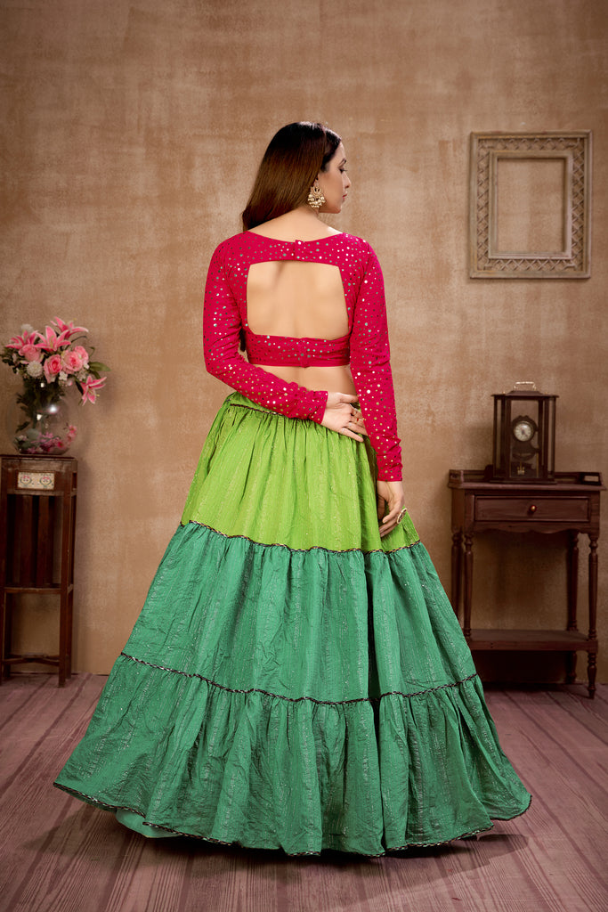 Green Sequins Cotton Wedding Wear Lehenga Choli ClothsVilla