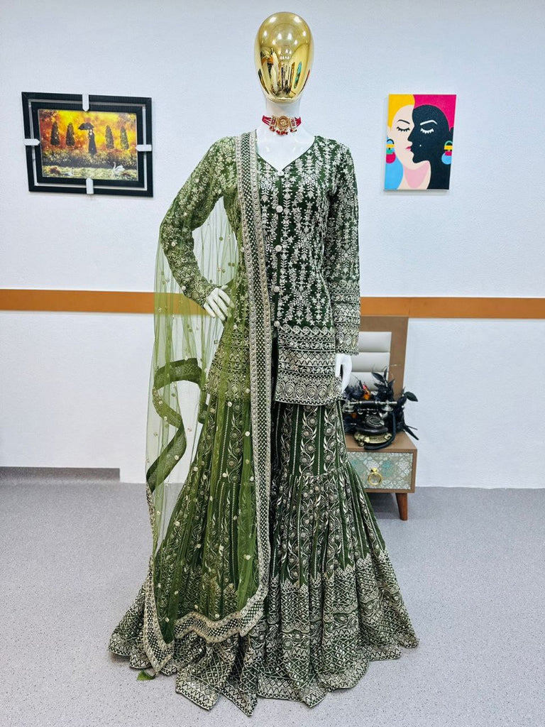 Green Sharara Sets in Georgette With Embroidery Work ClothsVilla