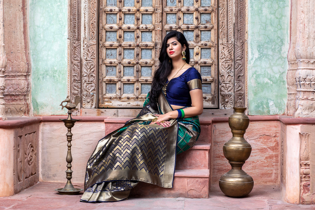 Green Weaving Banarasi Silk Festival Wear Saree ClothsVilla