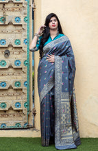 Load image into Gallery viewer, Grey-Blue Banarasi Silk Festival Wear Saree With Blouse ClothsVilla