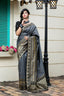 Grey Banarasi Silk Festival Wear Saree With Blouse ClothsVilla