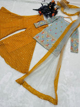 Load image into Gallery viewer, Grey and Yellow Sharara Sets with Embroidery Work ClothsVilla